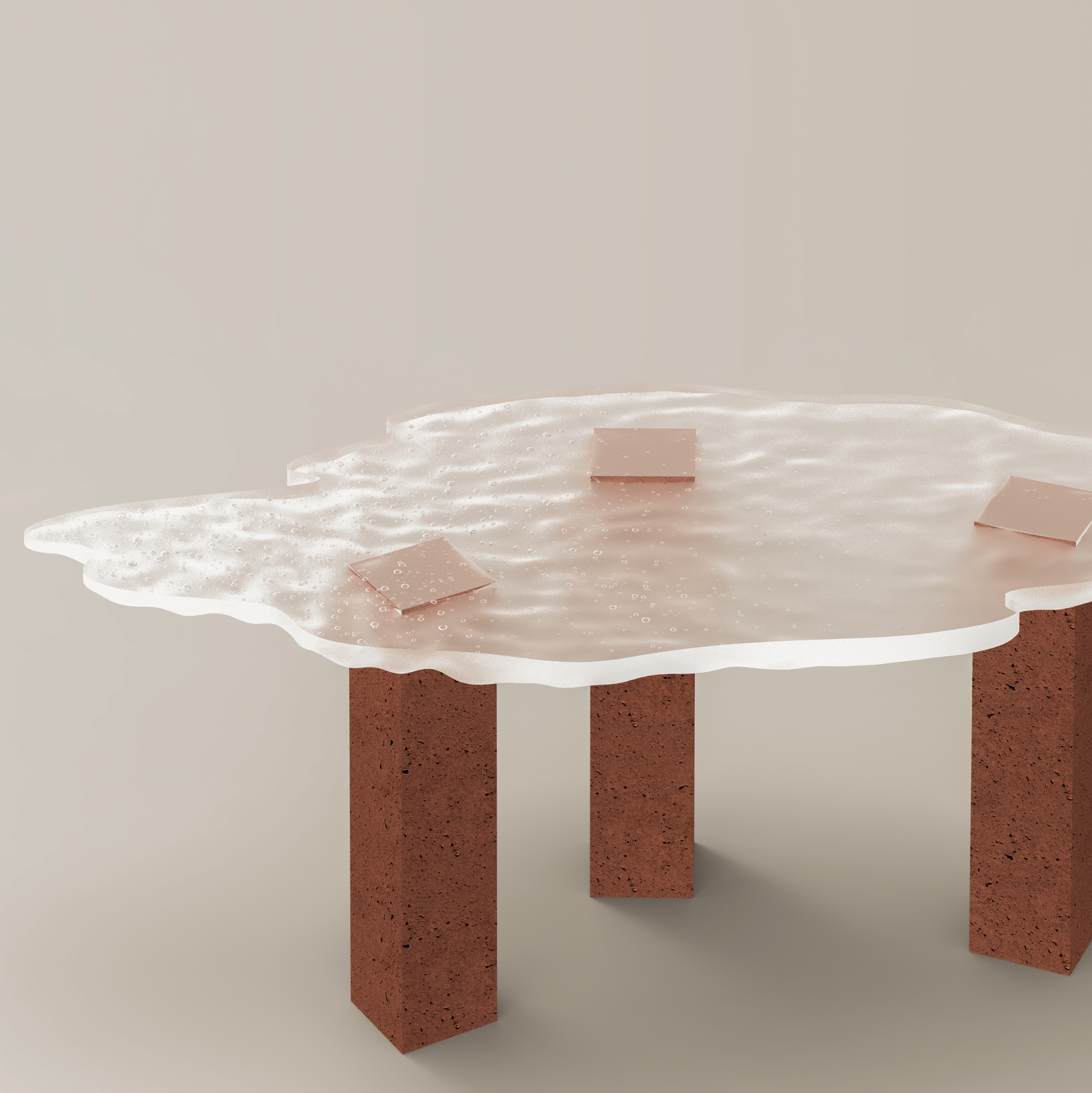 Collection Aura, table basse, vague, brique, verre, design , art, artisanat, sculpture, objet, mobilier, mouvement, mer, eau, méditerranée